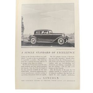 Vintage 1932 Lincoln Single Standard of Excellence Ad Advertisement
